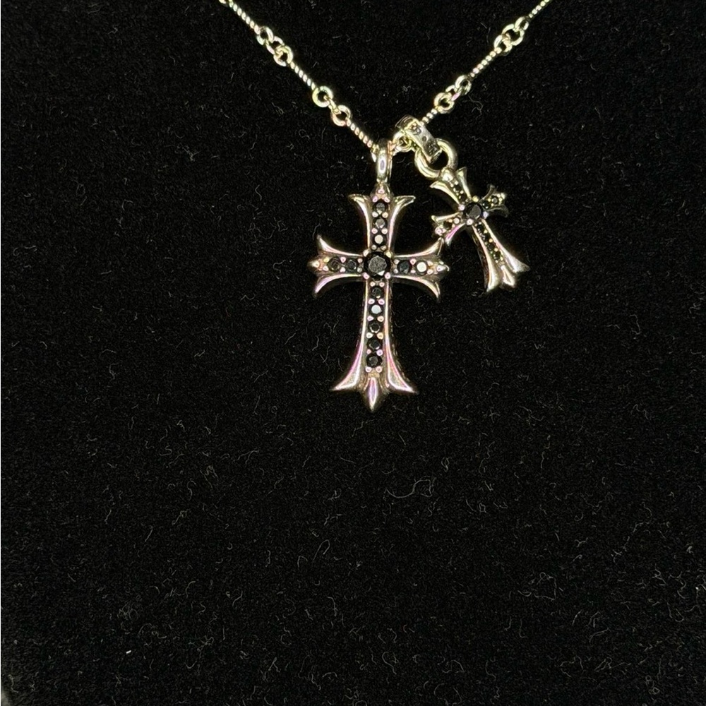 Chrome hearts floral cross black studded double stack baby cross necklace - Picture 2 of 4